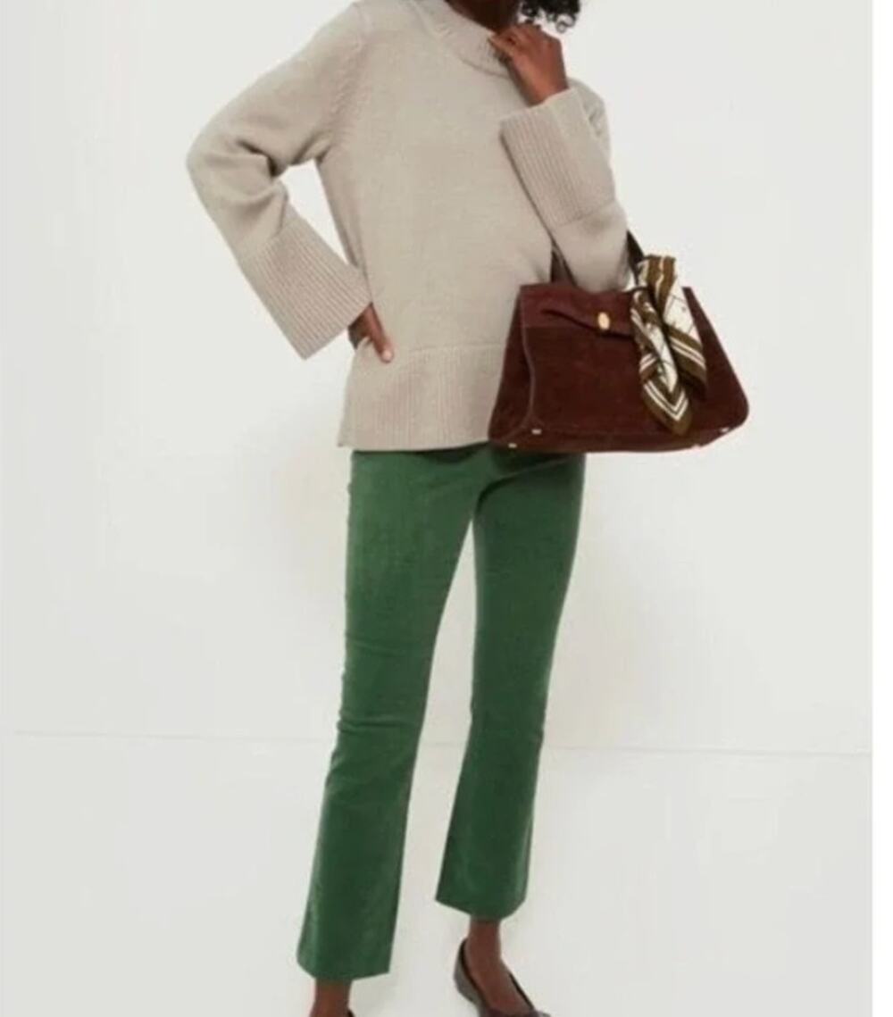Tuckernuck Women's Ashford Pants M Green Corduroy High Rise Kick Flare Side Zip